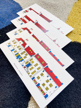Load image into Gallery viewer, Mondriaanstijl Muurhuizen ansichtkaarten, 4 stuks